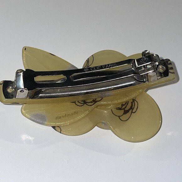 Hair Clip Barrette Handmade In Paris France 3D Flower Cream & Black‎ Vintage main image 4